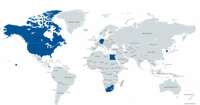 world map, filled in in blue, 2021 student demopgraphics